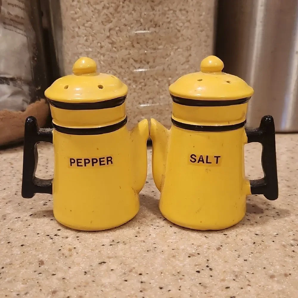 Vintage Yellow Ceramic Coffee Pot Salt and Pepper Shaker Set Made in Japan